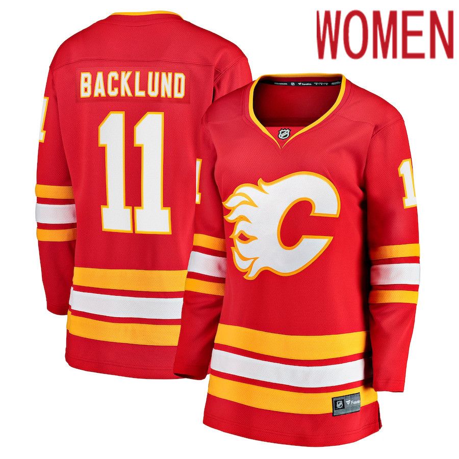 Women Calgary Flames #11 Mikael Backlund Fanatics Branded Red Home Team Breakaway Player NHL Jersey